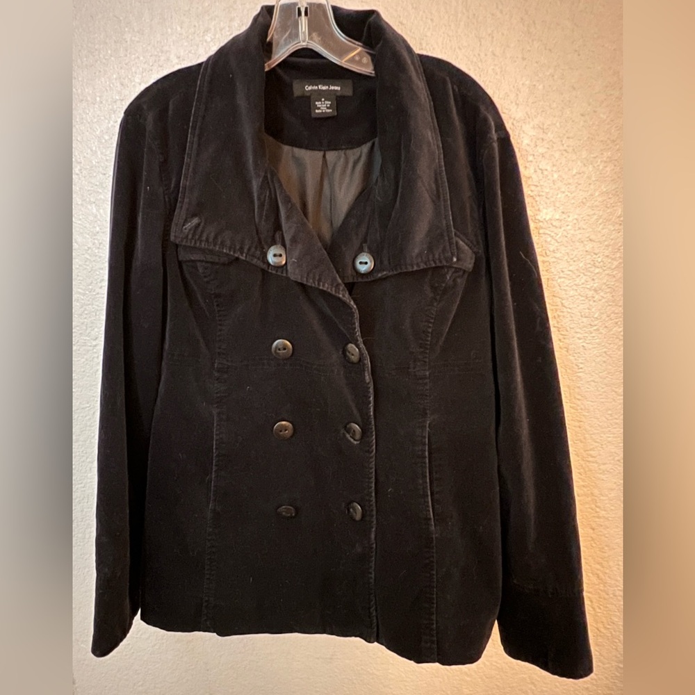 Calvin Klein Jeans Black Velvet PeaCoat Size M